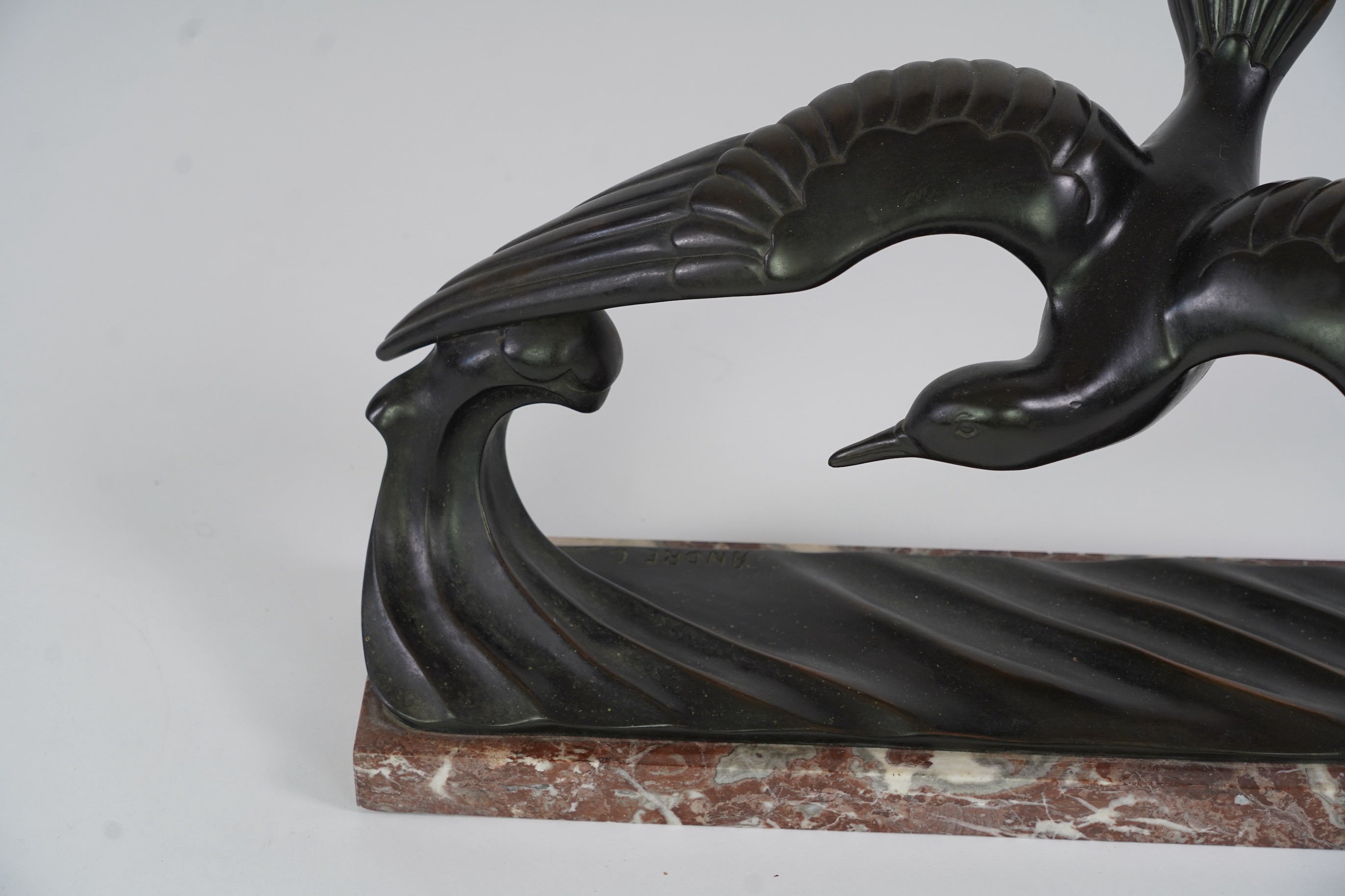 An Art Deco bronze figure of a tern, signed Andre